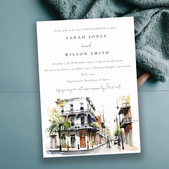 Convite Chá de Casais de Aquarela de Nova Orleans Louisian (Criador carregado)