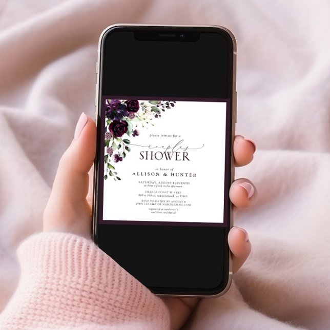 Convite Chá de Casais de Aquarela Púrpura Elegante (Criador carregado)