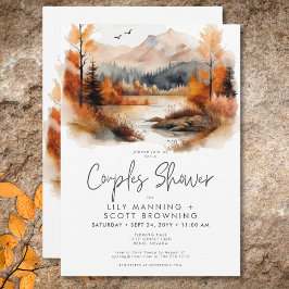 Convite Chá de Casais de Aquarela Russo Fall Mountain