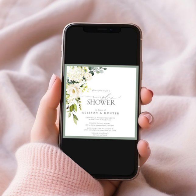 Convite Chá de Casais de Aquarela Verde de Cinza Branca El (Criador carregado)