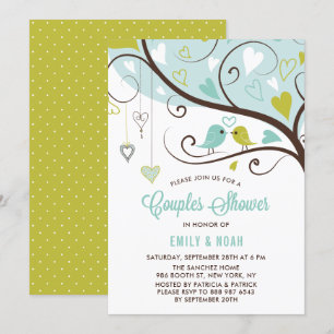 Convite Chá de Casais de Aves de Amor Azul e Chartreuse