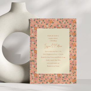 Convite Chá de Casais de Boho para Peach Retro Floral
