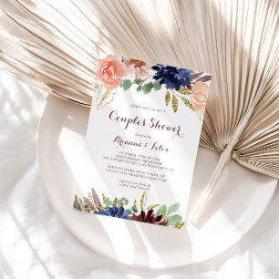 Convite Chá de Casais de caligrafia da Rússia sai Dourad