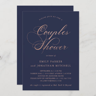 Convite Chá de Casais de Caligrafia Dourada com Rosa refin