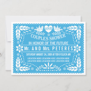 Convite chá de casais de casamento azul do Papel picado