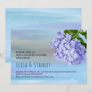 Convite chá de casais de casamento azul hydrangea floral