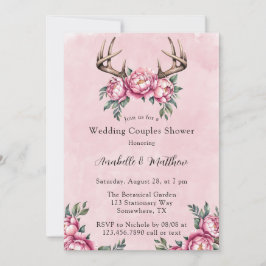 Convite Chá de Casais de Casamento Boho Antler Pink Peonie