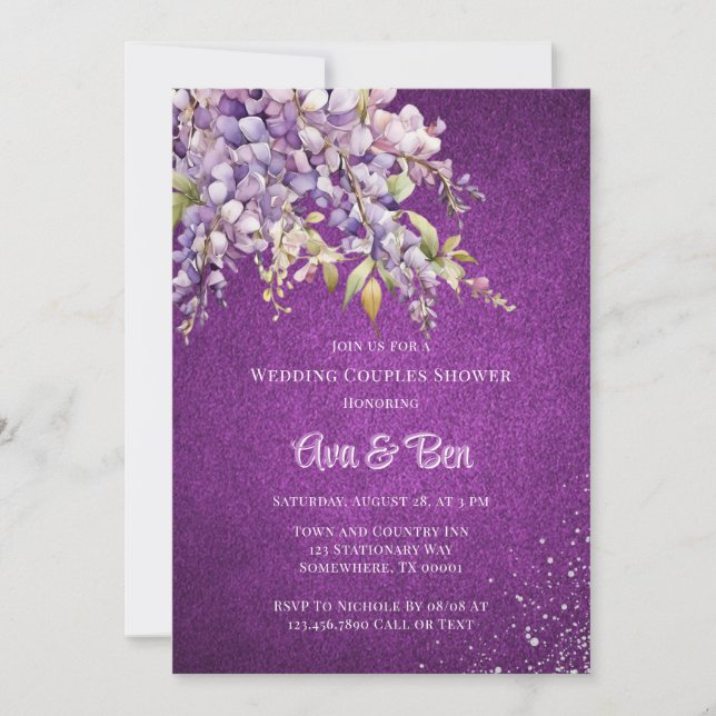 Convite Chá de Casais de Casamento com Glitter Purple Wist (Frente)