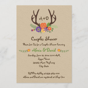 Convite chá de casais de casamento de Antlers e Flores