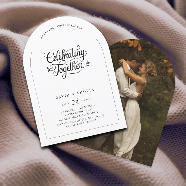 Convite Chá de Casais de Casamento de Foto em Arco Moderno (Criador carregado)