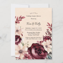 Convite Chá de Casais de Casamento de Rosas de Borgonha e 