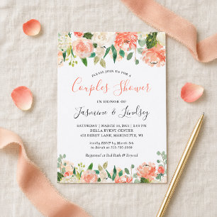 Convite Chá de Casais de Casamento Floral de Peach e Cora