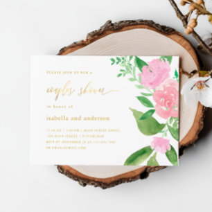 Convite Chá de Casais de Casamento Floral e Caligráfico Ro