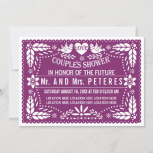 Convite chá de casais de casamento roxo do Papel picado