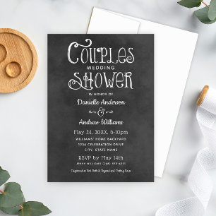 Convite Chá de Casais de Casamento Rustic Script Chalkboa
