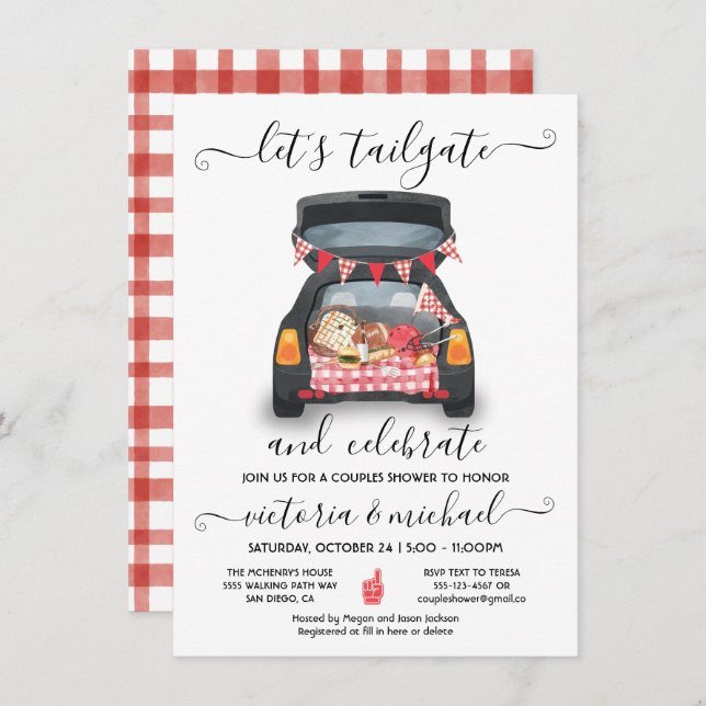 Convite Chá de Casais de CHURRASCO de futebol do Tailgate  (Frente/Verso)