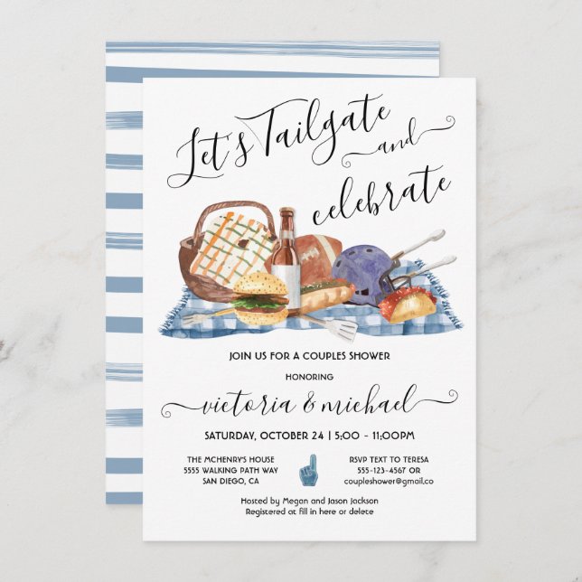 Convite Chá de Casais de CHURRASCO de futebol Tailgate (Frente/Verso)