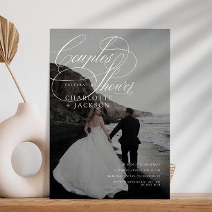 Convite Chá de Casais de código QR manuscrito preto e bran