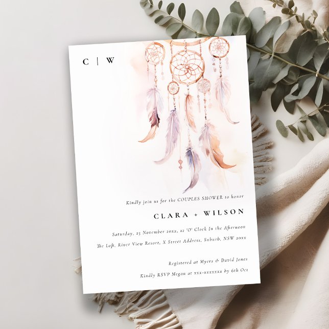 Convite Chá de Casais de Detector de Folhas de Boho Mínima (Criador carregado)