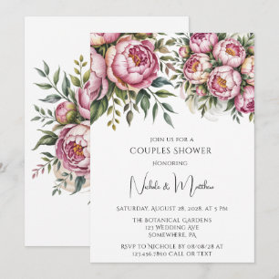 Convite Chá de Casais de Disposição Floral Elegante Peony