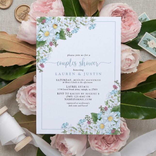 Convite Chá de Casais de flor selvagem de rosca azul russa (Couples Shower Invitation!)