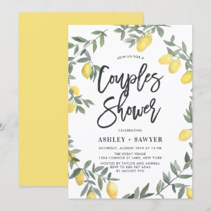 Convite Chá de Casais de Lixão com Limão Boho Watercolo