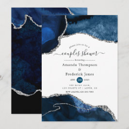 Convite Chá de Casais de marinho e de Prata Agate