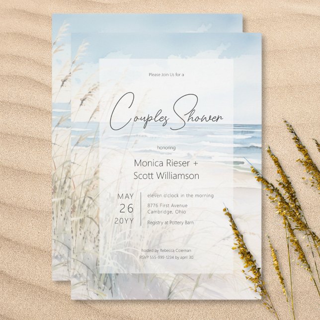 Convite Chá de Casais de praia com Aquarela Moderna (Modern Seaside Watercolor Beach Couples Shower Invitation)