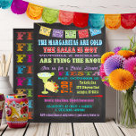 Convite Chá de Casais Fiesta mexicano<br><div class="desc">Chá bonito e colorido da Fiesta Mexicana Convites com banners brilhantes, tipografia divertida, uma grande margarita e taco em fundo de quadro. Então pegue uma bebida fria e salsa quente com este convite incrível. Ilustração desenhada à mão por McBooboo. Para fazer mais mudanças, vá para Personalizar este modelo. Na parte...</div>