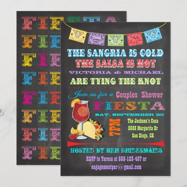 Convite Chá de Casais Fiesta Sangria Mexicano (Frente/Verso)