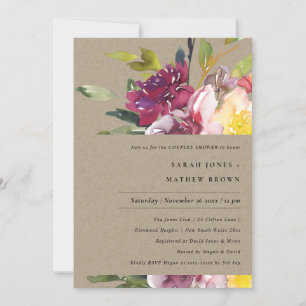 Convite Chá DE CASAIS FLORAIS AMARELO DE KRAFT BLUSH BURG