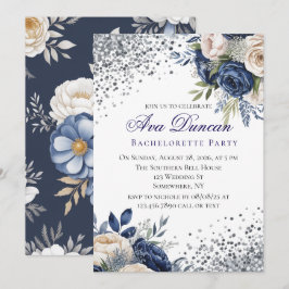 Convite Chá de Casais Florais de marinho Azul e Marfim
