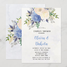 Convite Chá de Casais Florais de Peony Azul Pálido e Amare