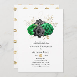 Convite Chá de Casais Florais Dourados e Esmeraldas