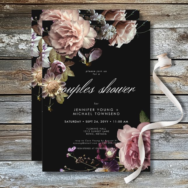 Convite Chá de Casais Florais Opulentes de Pastel Moody (Dark Moody Pastel Opulent Floral Couples Shower Invitation)
