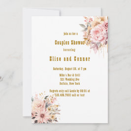 Convite Chá de Casais Florais, rosa e Dourado