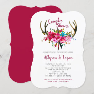 Convite Chá de Casais Florais Rosa-Rosa Boho Antlers Fuchs