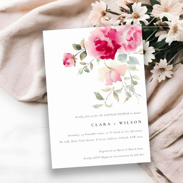 Convite Chá de Casais Florais Rosa Rosa Rosa Rosa Brilhant (Criador carregado)