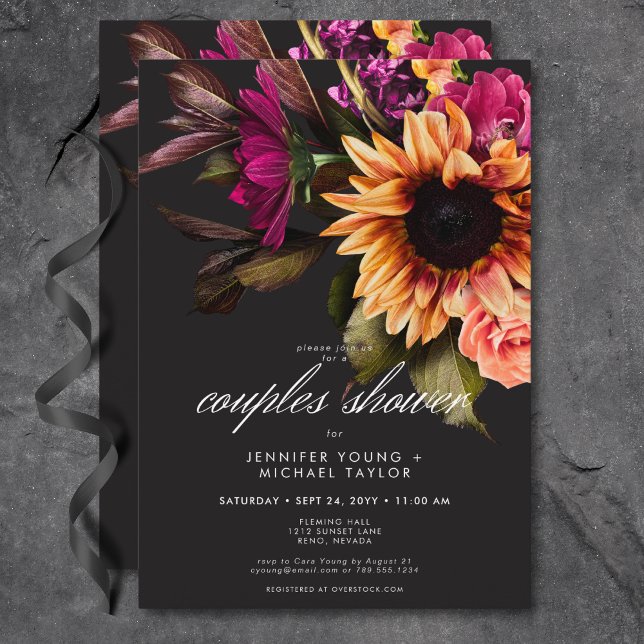 Convite Chá de Casais Florais Sunset Elegante Vibrante (Elegant Moody Vibrant Sunset Floral Couples Shower Invitation)