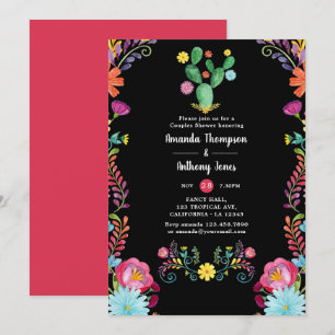 Convite Chá de Casais Floral de Fiesta Colorida Watercolor