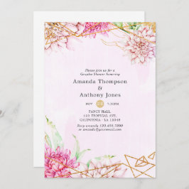 Convite Chá de Casais geométricos Dourados e rosa