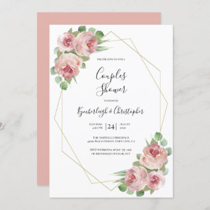 Convite Chá de Casais Geométricos Florais Dusty Pink Boho