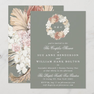 Convite Chá de Casais Moss Pampas Sage Monogramas