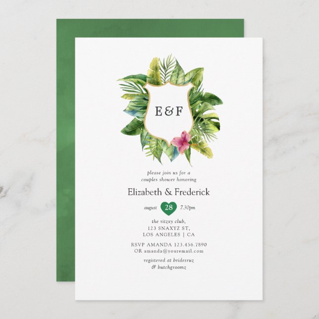 Convite Chá de Casais Tropicais de Praia de Verão (Frente/Verso)