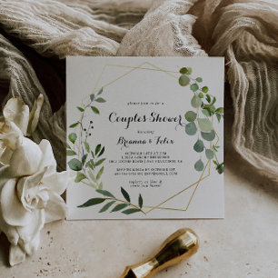 Convite Chá de Casais verdes tropicais geométricos Doura