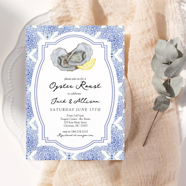 Convite Chá de Casal Blue Tile Oyster Roast (Criador carregado)
