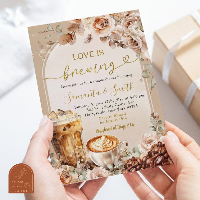 Convite Chá de Casal Boho Love Is Brewing Espresso (Criador carregado)