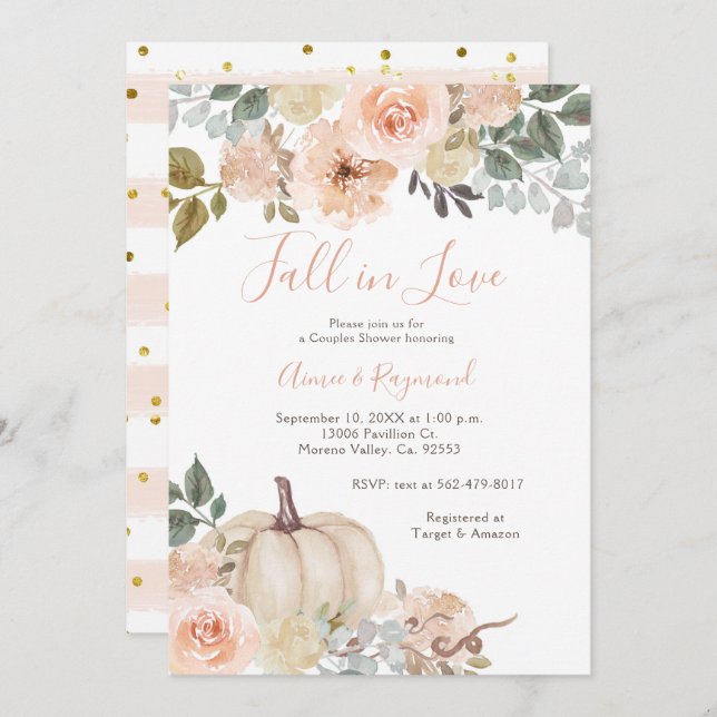 Convite Chá de Casal de Amor Caiu Branca em Crema (Frente/Verso)