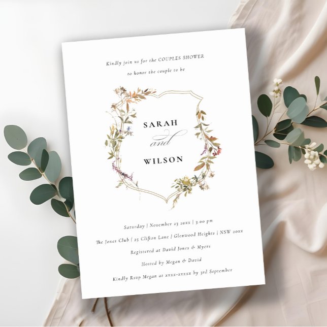 Convite Chá de Casal de Crest de Flores Selvagem, Rosa-Ros (Criador carregado)