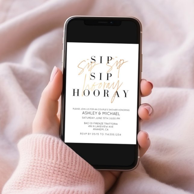 Convite Chá de Casal de Fotografia Dourada Preto Sip Sip H (Criador carregado)